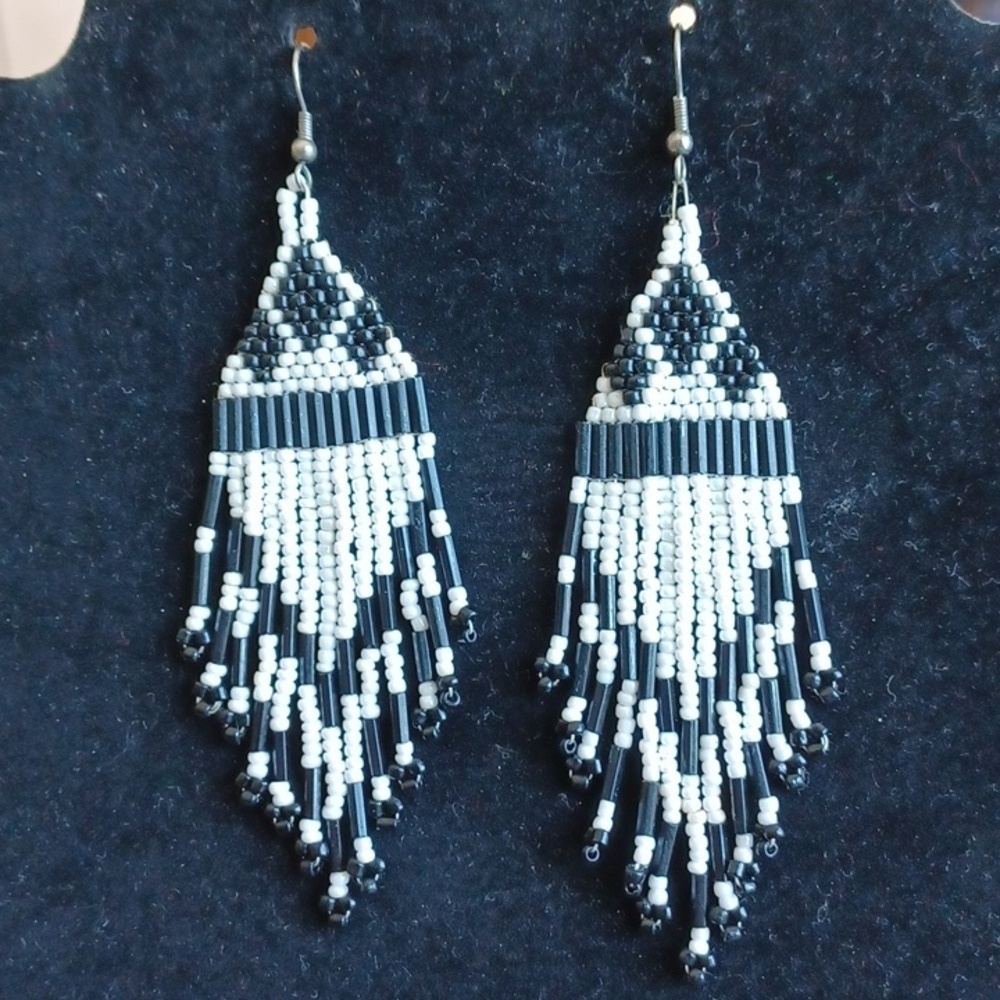 Hand-made earrings, Native design, black & white